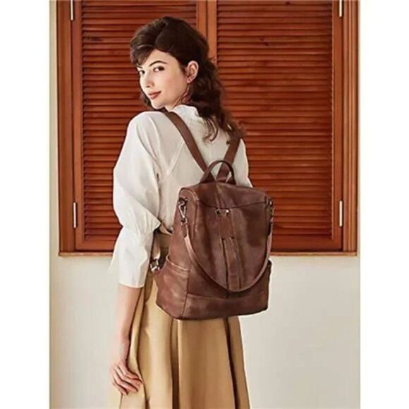 New Women Backpack Purse Leather Small-brown - Picture 6 of 7